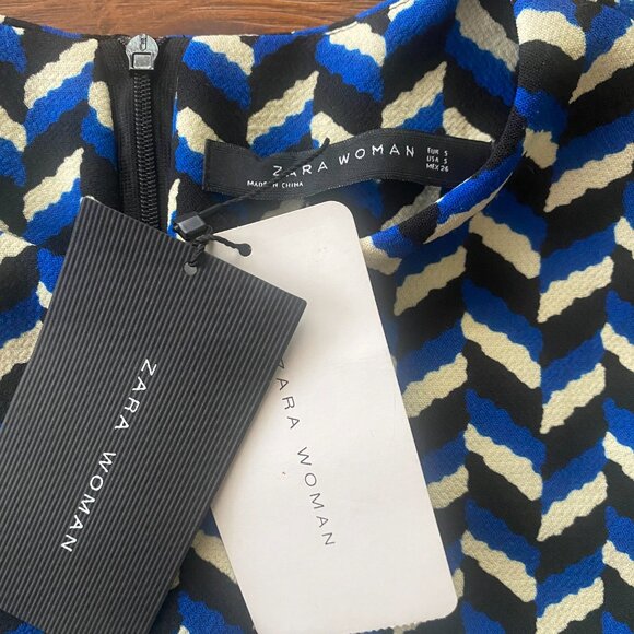 NWT Zara Geometric Pattern Short Sleeve Shift Dress Size Small - Picture 11 of 11